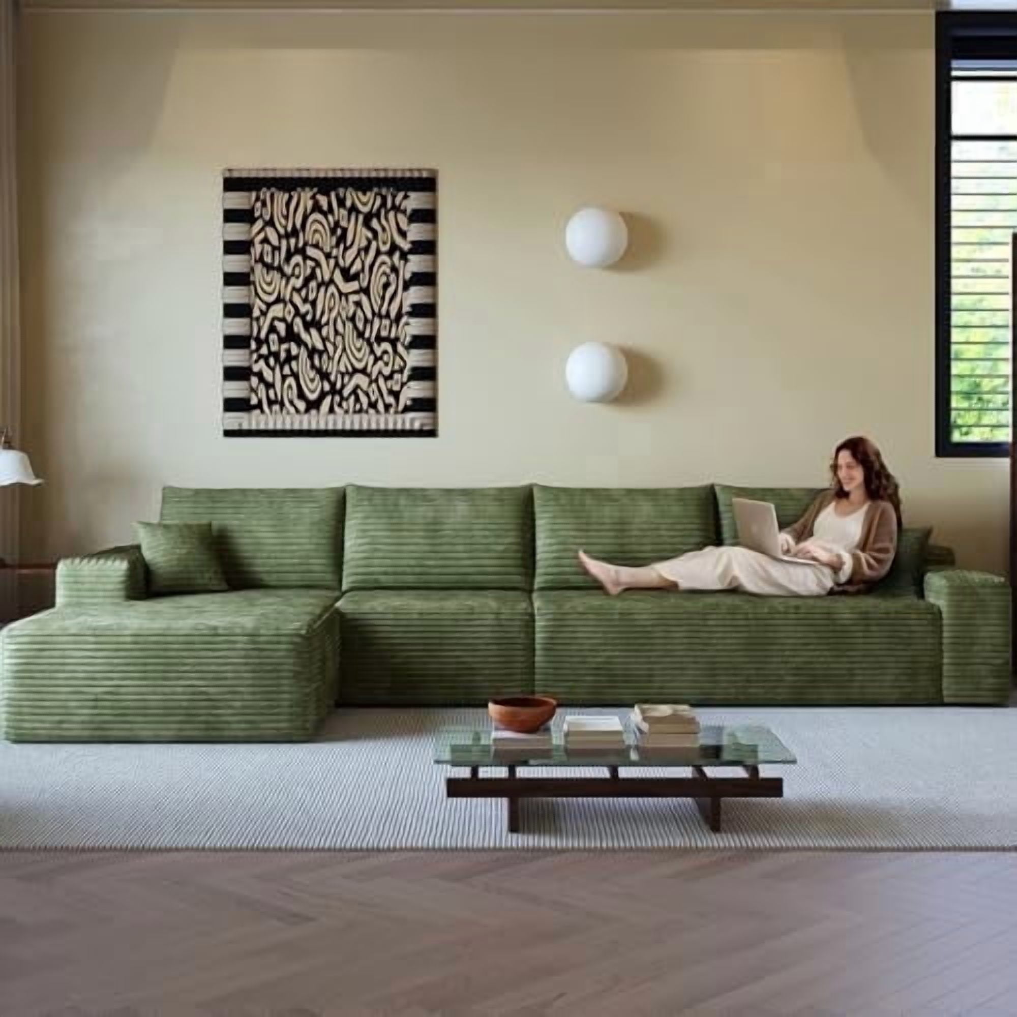 135.4'' Oversized Cloud Sofa Sectional Couch, Boneless Couch with L ...