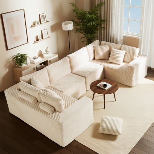 135.5" Modular U-Shaped Sectional Sofa, Reversible 6-Seater Chaise Lounge with Cloud-Like Memory Foam, No Assembly for Living Room, Beige