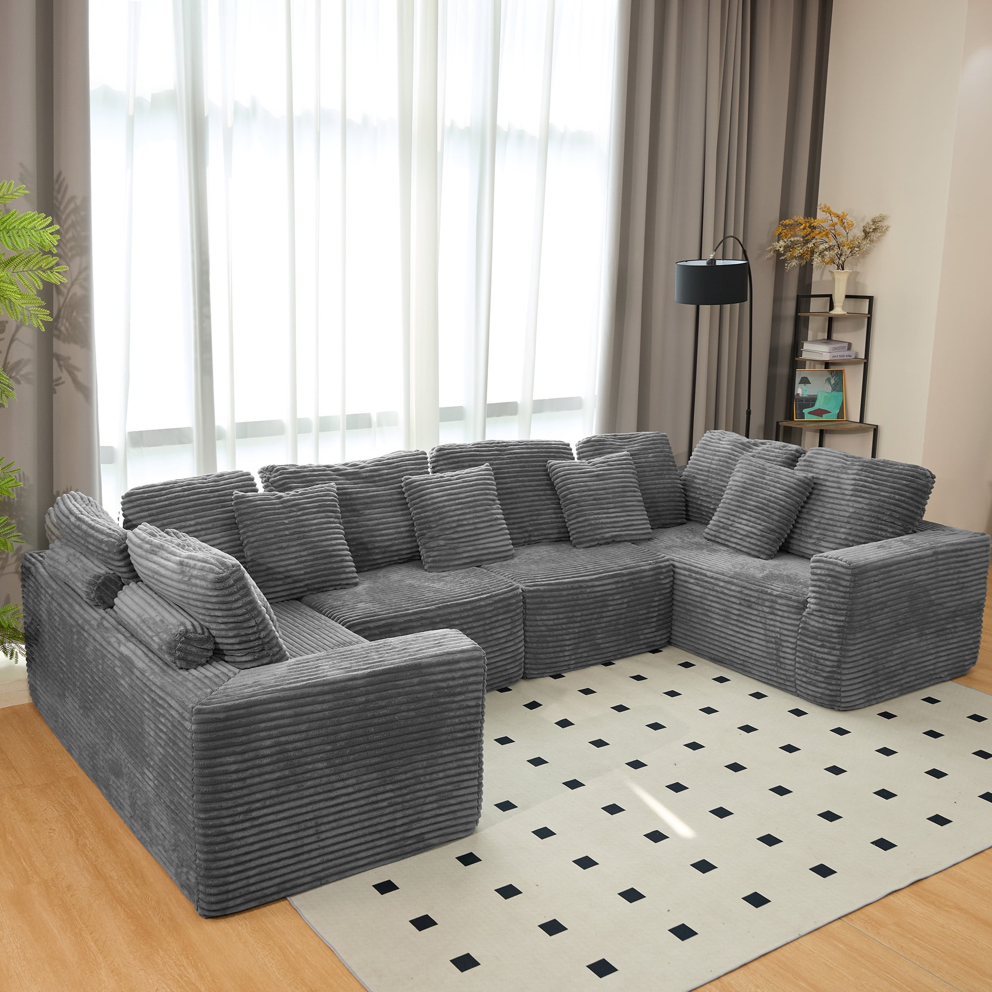 135.5-inch U-Shaped Sectional Sofa, 6-Seater Boneless Couch with ...