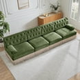 thumbnail image 1 of 135.6'' Modular Sectional Sofa, Chesterfield Velvet Cloud Couch, Upholstered 4-Seater Sofa with Button Tufted, Tassel Fringe Skirt, Deep Couches for Living Room, Bedroom, Apartment, Green, 1 of 11