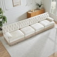 thumbnail image 1 of 135.6'' Modular Sectional Sofa, Chesterfield Velvet Cloud Couch, Upholstered 4-Seater Sofa with Button Tufted, Tassel Fringe Skirt, Deep Couches for Living Room, Bedroom, Apartment, Beige, 1 of 11