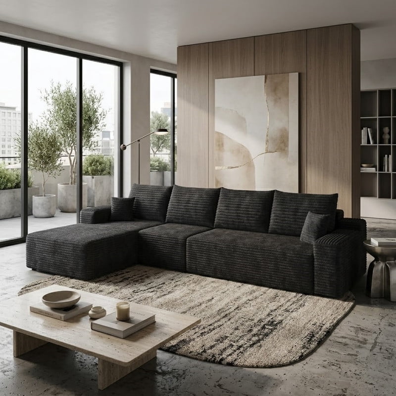 135" Cloud Sectional Sofa with Left Facing Chaise, Modern Modular Deep Seat Couch, Plush Corduroy Upholstered Sofa for Living Room, Bedroom, Apartment, No Assembly Required