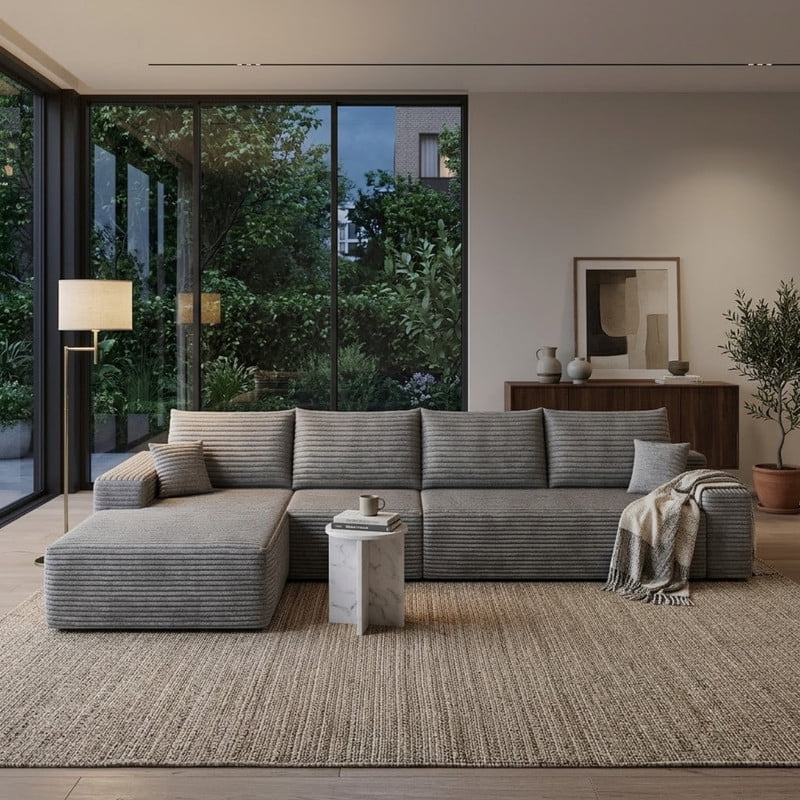 135" Cloud Sectional Sofa with Left Facing Chaise, Modern Modular Deep Seat Couch, Plush Corduroy Upholstered Sofa for Living Room, Bedroom, Apartment, No Assembly Required