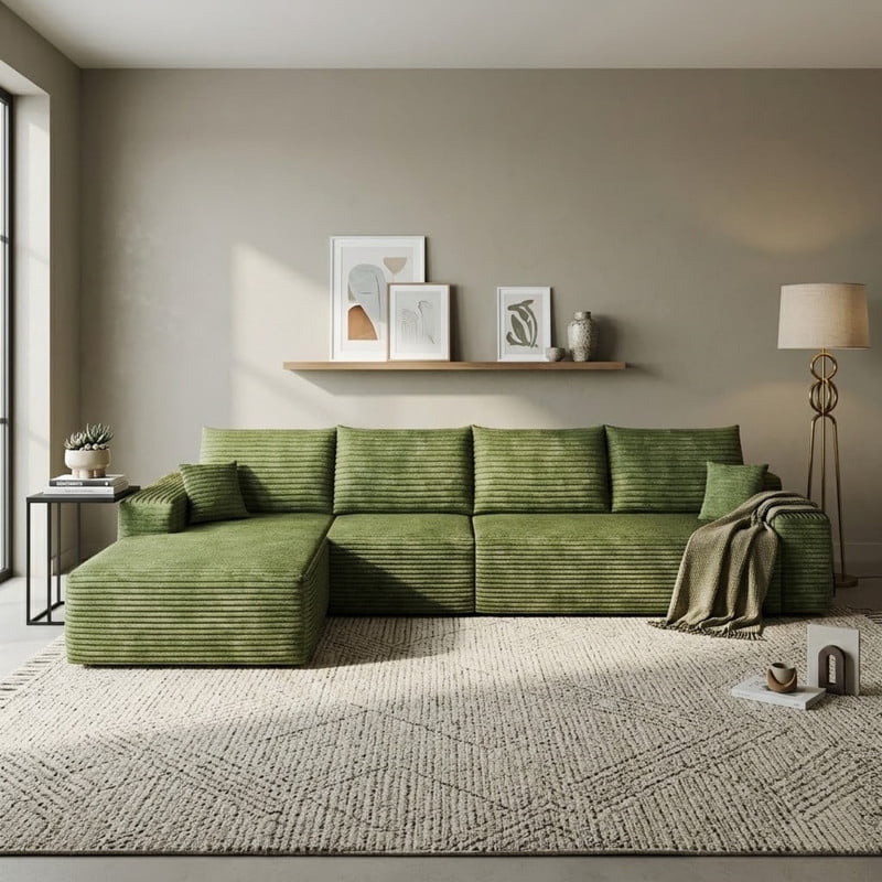 135" Cloud Sectional Sofa with Left Facing Chaise, Modern Modular Deep Seat Couch, Plush Corduroy Upholstered Sofa for Living Room, Bedroom, Apartment, No Assembly Required
