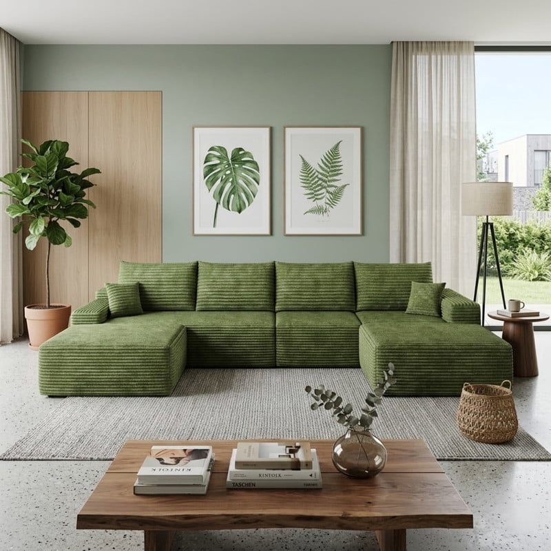 135" Cloud Sectional Sofa with Ottoman, U Shaped Modular Sectional Couch, Modern Minimalist Deep Seat Upholstered Sofa with Chaise, Plush Corduroy Fabric Living Room Sofa Set, No Assembly Required