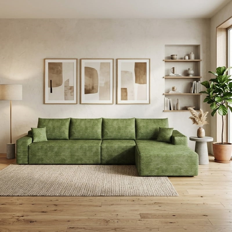 135" Cloud Sectional Sofa with Right Facing Chaise, Modern Modular Deep Seat Couch, Plush Corduroy Upholstered Sofa for Living Room, Bedroom, Apartment, No Assembly Required