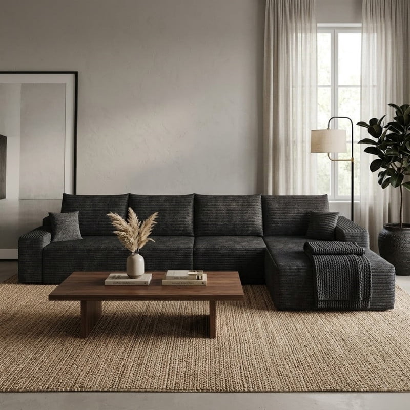 135" Cloud Sectional Sofa with Right Facing Chaise, Modern Modular Deep Seat Couch, Plush Corduroy Upholstered Sofa for Living Room, Bedroom, Apartment, No Assembly Required
