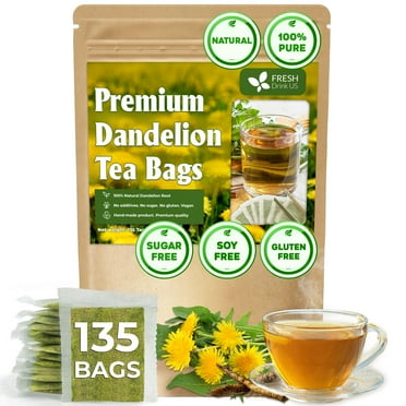 135 Dandelion Root Tea Bags, 100% Natural & Pure from Dandelion Root, Eco-Conscious Tea Bags, Dandelion Tea, Dandelion Root Herbal Tea. Dandelion Root Tea. No Sugar, No Caffeine, No Gluten, Vegan