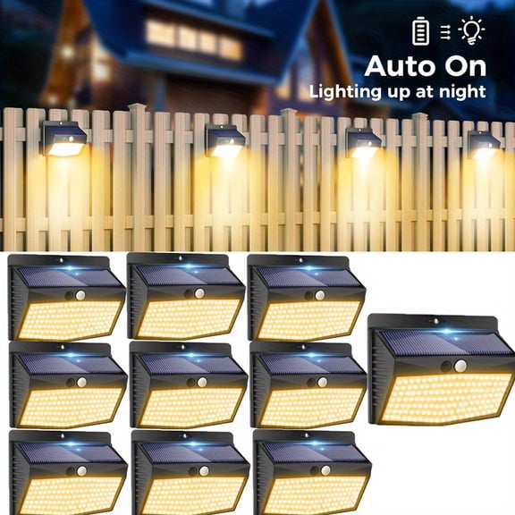 135 LED Solar Outdoor Security Lights, Motion Sensor, Dusk to Dawn, 3 Modes, IP65 Waterproof, Semi-Flush Mount, Energy-Saving for Garden, Yard, Fence, Deck, Pathway, Porch Garage