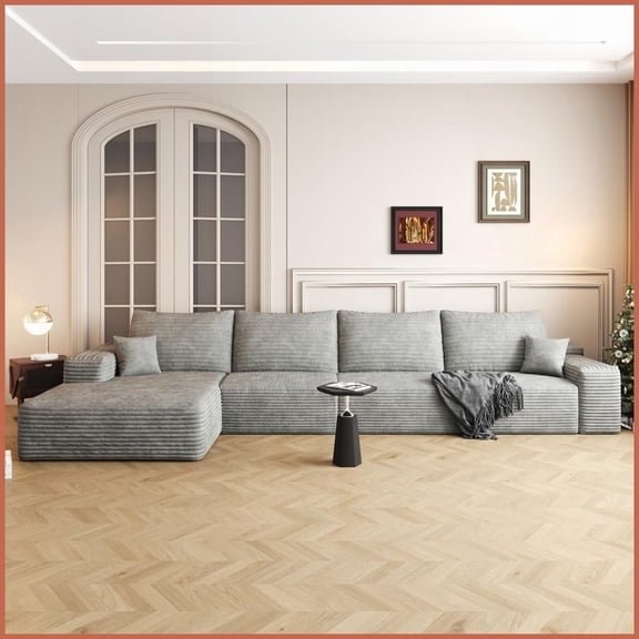 135'' Modern L-Shape Sectional Couch - Plush Corduroy Fabric, No Assembly Required for Living Room