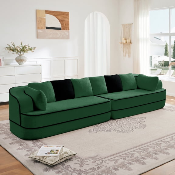 135" Modular Sectional Boneless Sofa Couches, 4 Seater Comfy Teddy Fabric Cloud Couch, 29'' Deep Seat, No Assembly Required, for Living Room, Bedroom, Apartment, Green