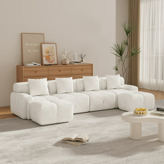 135" Modular Sectional Sofa, U-Shaped Boneless Couch with 2 Ottomans, Convertible Cloud Couch with Tufted Design for Living Room, No Assembly Required, Ivory