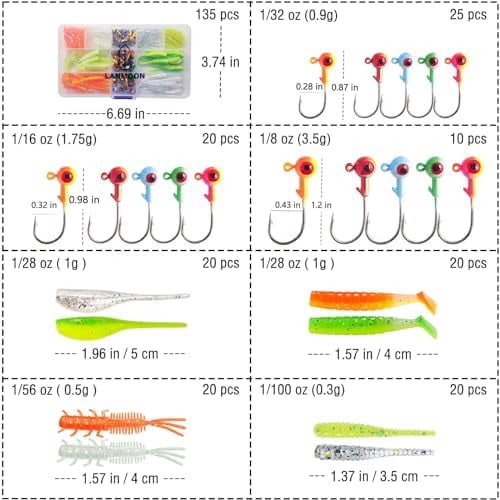 135 PCS Crappie Lures Kit - Crappie Jig Heads Fishing Hooks for Soft Plastic Lures for Trout Bass Walleye Bluegill Perch Catfish
