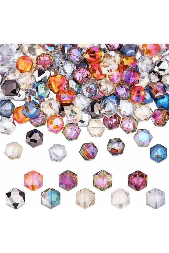 135 Pcs 9 Colors Faceted Glass Beads AB Color Cut Beads Rainbow Plated Sparkling Loose Spacer Beads for DIY Jewelry Making Necklace Bracelet 14x15.5mm for DIY