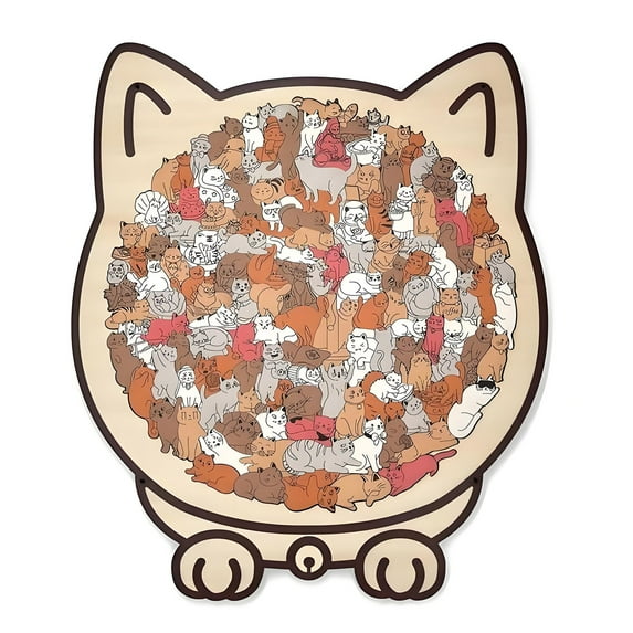 135-Piece Cat Shaped Wooden Jigsaw Puzzle Morandi-Colored Wood Puzzle, Cute Animal Cats Wood Puzzles Gift for Cat Lovers Home & Relaxation