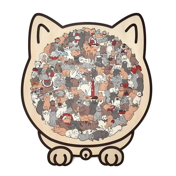 135-Piece Cat Shaped Wooden Jigsaw Puzzle Piece Colored Cats Shapeds Wooden Jigsaw Puzzle, Cats Shapeds Wooden Jigsav Creative Puzzle Gifts for Puzzle Lovers and Cats Lovers