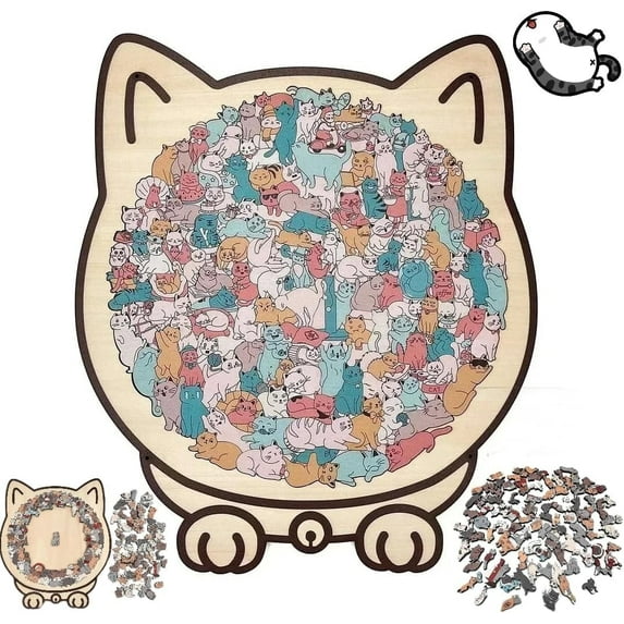 135-Piece Colored Cat Shaped Wooden Jigsaw Puzzle, Cats Shaped Wooden Puzzle, Unique Animal Shape Wood Puzzle, Creative Gifts for Cats Lovers, Home Decor (#B)