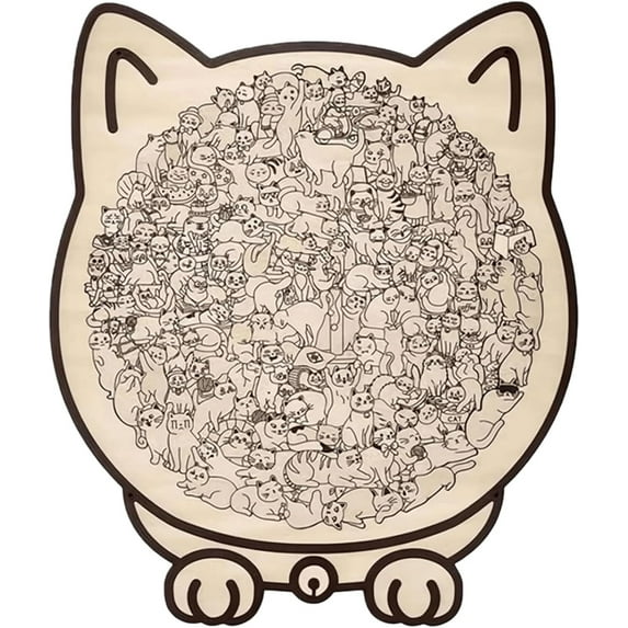 135-Piece Colored Cat Shaped Wooden Jigsaw Puzzle,Cats Shaped Wooden Puzzle,Wooden Jigsaw Puzzles for Adults,Wooden Cat Puzzles for Cats Lovers,Home Decor & Gift, Stress Relief Gift for Adults