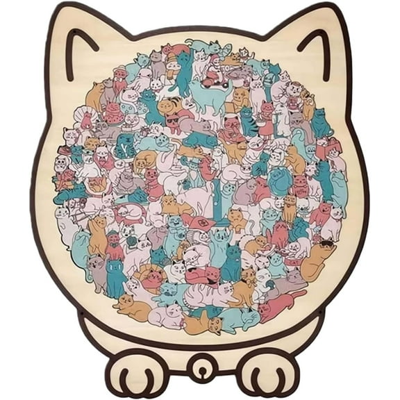 135-Piece Colored Cat Shaped Wooden Jigsaw Puzzle,Cats Shaped Wooden Puzzle,Wooden Jigsaw Puzzles for Adults,Wooden Cat Puzzles for Cats Lovers,Home Decor & Gift, Stress Relief Gift for Adults