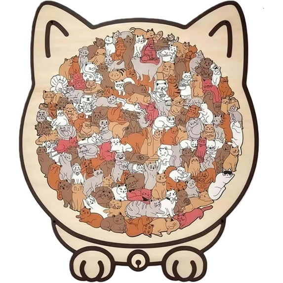 135-Piece Colored Cat Shaped Wooden Jigsaw Puzzle,Cats Shaped Wooden Puzzle,Wooden Jigsaw Puzzles for Adults,Wooden Cat Puzzles for Cats Lovers,Home Decor & Gift, Stress Relief Gift for Adults