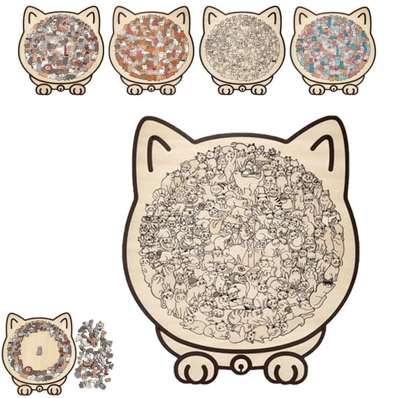 135-Piece Mailard/Macaron/Wooden/Morandi-Colored Cat Shaped Wooden Jigsaw Puzzle for Adults, Cute Animal Cats Decorative with Adorable Cats Outlines Framed and Acrylic Cover, Home Decor & Gift