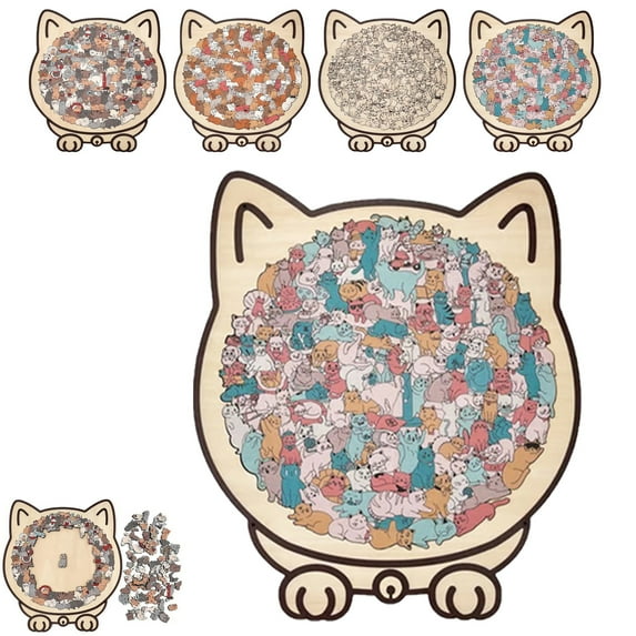 135-Piece Mailard/Macaron/Wooden/Morandi-Colored Cat Shaped Wooden Jigsaw Puzzle for Adults, Cute Animal Cats Decorative with Adorable Cats Outlines Framed and Acrylic Cover, Home Decor & Gift