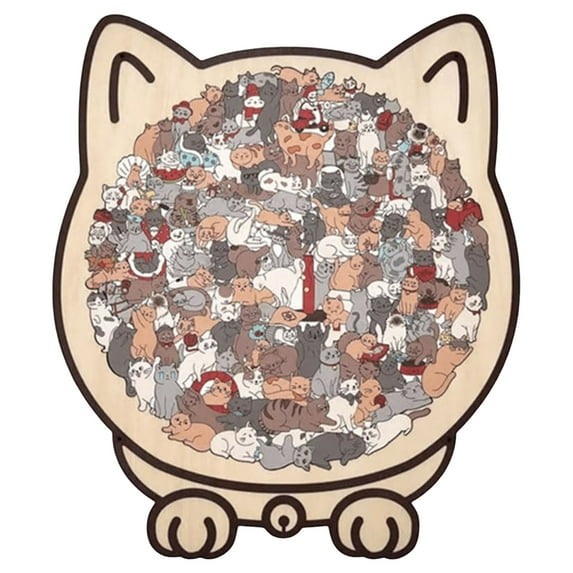 Morandi-Colored 135-Piece Cat Shaped Wooden Jigsaw Puzzle Unique Animal Shape for Cats Lovers Creative Gift and Home Decor