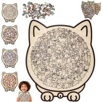 135-Piece Morandi-Colored Cat Shaped Wooden Jigsaw Puzzle, 135-Piece Cat Shaped Wooden Jigsaw Puzzle with Framed by Adorable Cats Outlines, Unique Cute Animal Cats Shape Woodens Puzzles Decor