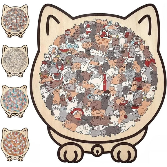 135-Piece Morandi-Colored Cat Shaped Wooden Jigsaw Puzzle, Cats Shaped Wooden Puzzle, Unique Animal Pieces, CreativePuzzle Gifts for Cats Lovers or Puzzle Fans, Home Decor