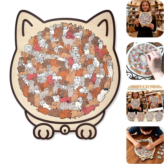135-Piece Morandi-Colored Cat Shaped Wooden Jigsaw Puzzle, Cats Shaped Wooden Puzzle, Unique Animal Pieces, CreativePuzzle Gifts for Cats Lovers or Puzzle Fans, Home Decor