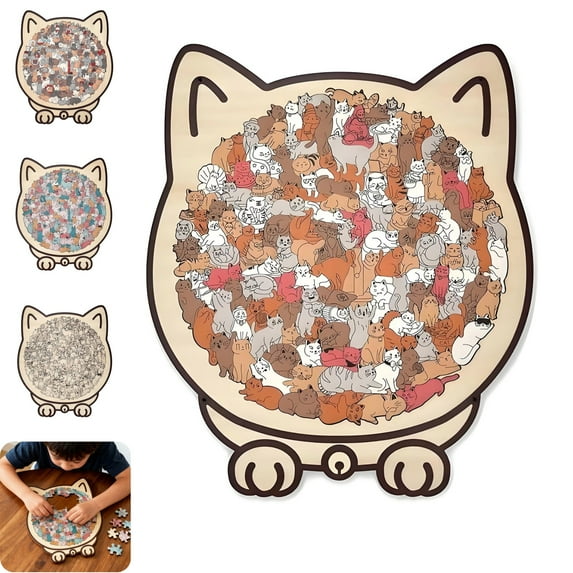135-Piece Morandi-Colored Cat Shaped Wooden Jigsaw Puzzle, Cute Cat Outline Wooden Puzzle, Creative Puzzle Gift, Home Decoration