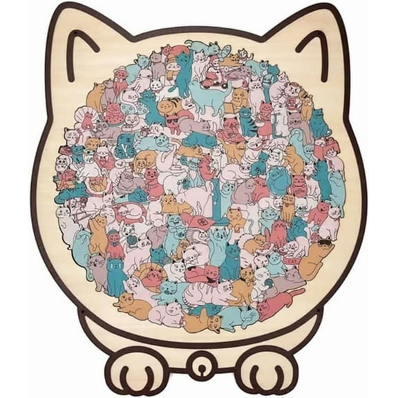 135-Piece Morandi-Colored Cat Shaped Wooden Jigsaw Puzzle, Framed by Adorable Cat Outlines, Funny Decorative Cats Shaped’s Puzzles, Wooden Stress-Relieving and Thinking Toys(Morandi Color)