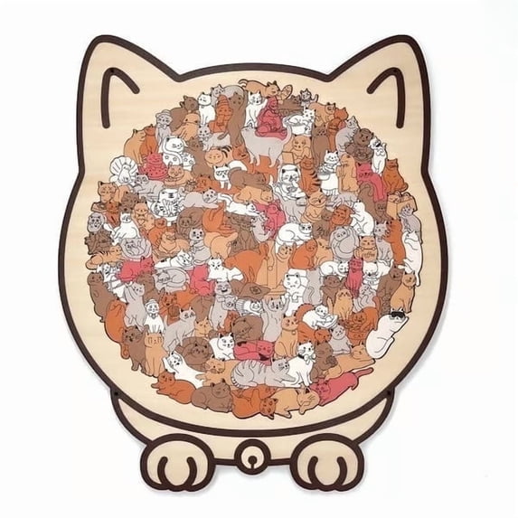 135-Piece Morandi-Colored Cat Shaped Wooden Jigsaw Puzzle, Puzzle with Cats Shaped Pieces, Wooden Cat Puzzles for Adults & Teens, for Cats Lovers and Jigsaw Enthusiasts