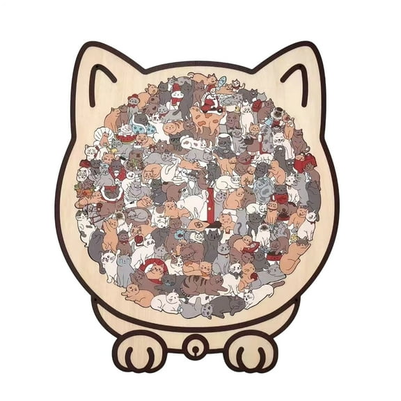 135-Piece MorandiColored Cat Shaped Wooden Jigsaw Puzzle-A