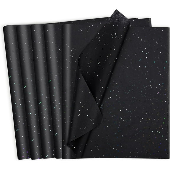 135 Sheets Black Tissue Paper for Gift Bags 20 x 14 Inch Glitter Tissue Paper Bulk with Sparkle for Gift Wrap Crafts DIY Project Birthday Decor