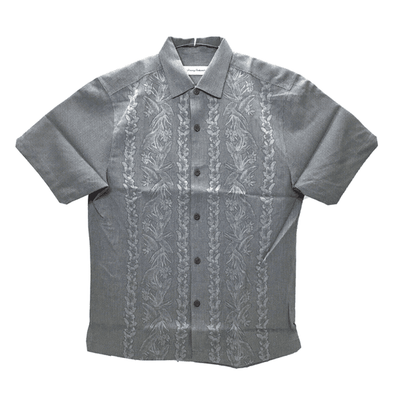 $135 Tommy Bahama Men's Lei Riviera Short Sleeve Camp Shirt in Shadow Grey, Md