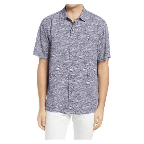 $135 Tommy Bahama Men's, Raffia Geo Short Sleeve Shirt, Ocean Deep, L