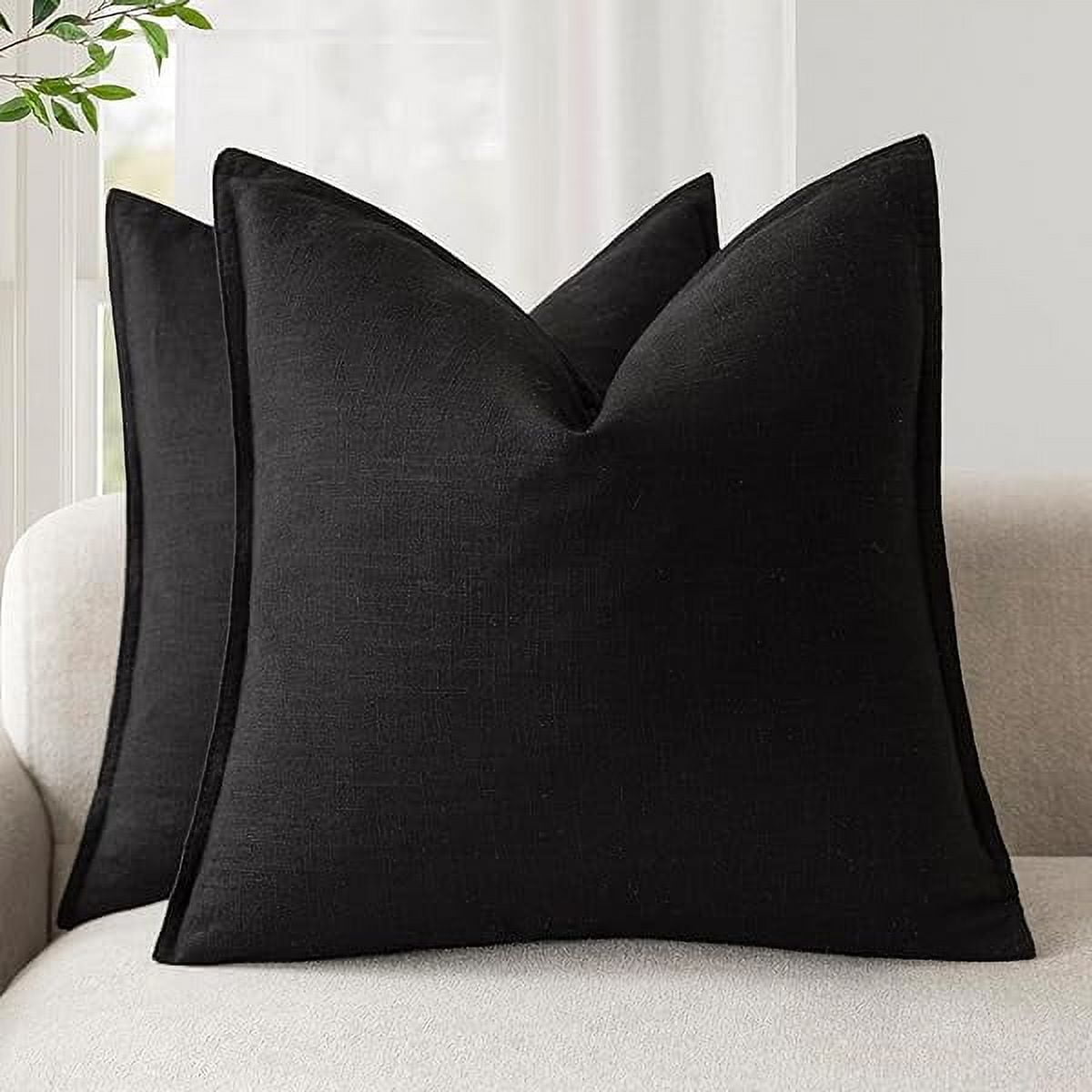 1350 Pack of 2, Decorative Linen Soild Throw Pillow Covers Soft Accent Cushion Case Boho Farmhouse Neutral Pillowcase for Chair Couch Sofa Bedroom Living Room Home Decor 24 x 24 Inch Black