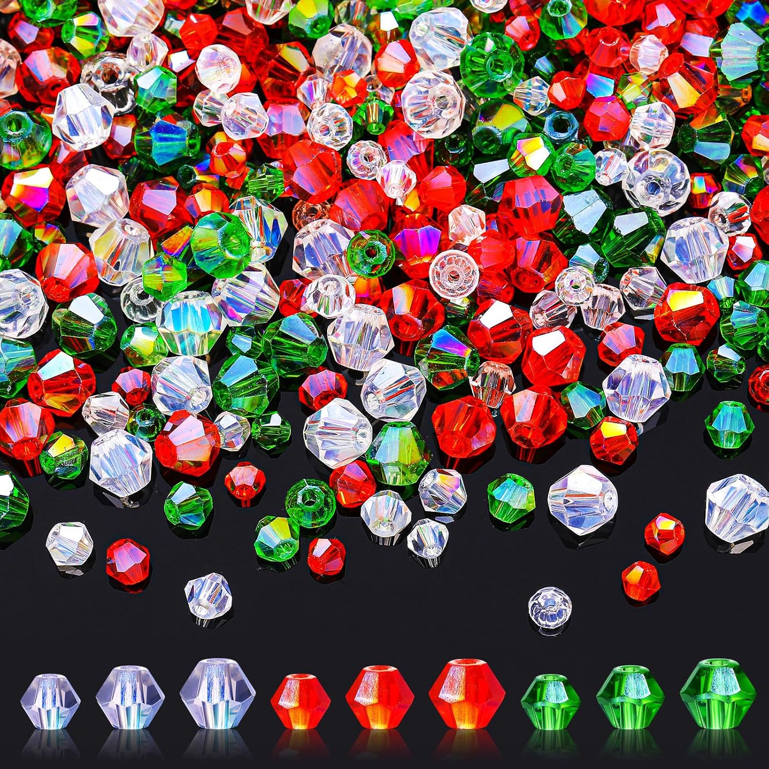 1350 Pieces Christmas Crystal Beads Christmas Glass Beads for Jewelry Making Bulk 4/6/8 mm DIY Bicone Crafts ewelry Necklace Bracelet Wristband Earring Kit (Red, Green, White)