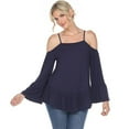 thumbnail image 1 of 1352-02-XL Cold Shoulder Ruffle Sleeve Top, Navy - Extra Large, 1 of 1