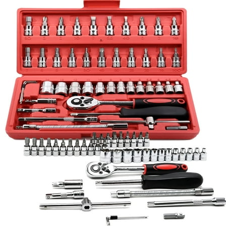 1356888,1/4" Cromatic Finish Drive Ratchet Socket Wrench & Set,46 Pieces