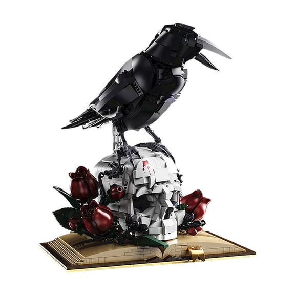 1358 Pcs Gothic Raven Skull Book Building Blocks Set, Black Crow & Red Rose Model, Spooky Edgar Allan Poe Desktop Decor Gift for Adults