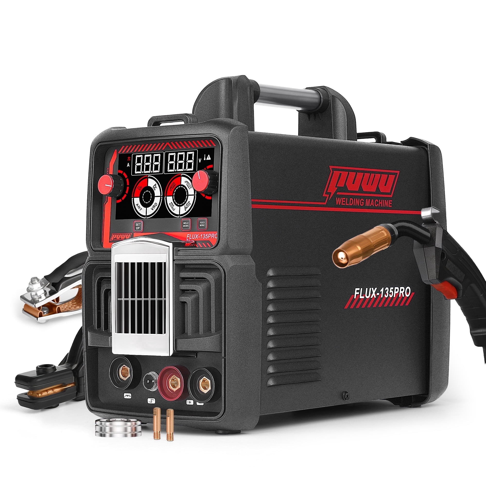 Puwu 135Amp 110V 3-in-1 MIG Welder, Gasless/Flux MIG/Lift TIG/Stick/MMA with Digital LEDBlack