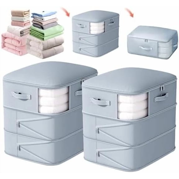 135L Large Capacity Ultra Space-Saving Self Compression Storage Bags, 3-Layer Compressible, 40% Space Saving, Closet Organizers and Storage Bags for Comforter, Blanket, Duvet, Down Jacket, 2 Pack