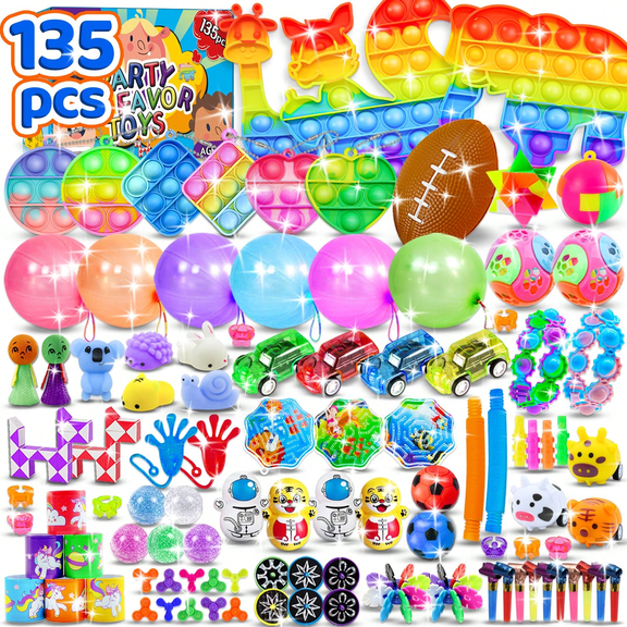 135PCS Fidget Toys Pack, Party Favors, Boy Toys, Toys for Girl, Birthday Goodie Bag Stuffers Treasure Box Toys, Classroom Reward Scheme, Pinata Fillers, Holiday Gifts