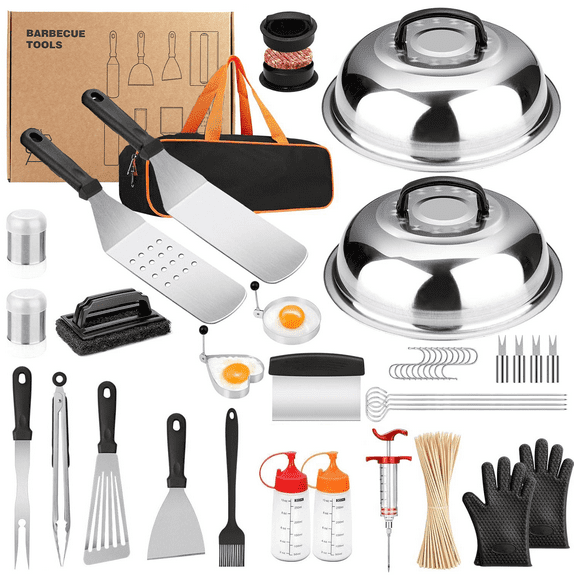 Griddle Accessories Kit, 140 Pcs Griddle Grill Tools Set for Blackstone and Camp Chef, Professional Grill BBQ Spatula Set with Basting Cover, Spatula, Scraper, Bottle, Tongs, Egg Ring