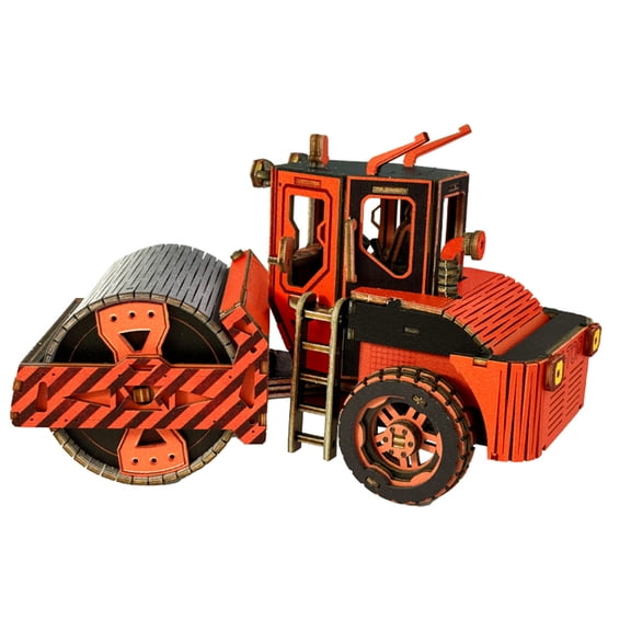 135PCS Wooden Road Roller 3D Puzzle Model Kit, Construction Vehicle DIY Assembly Building Set With Engineering Style And Shelf Display Decor For Hobby Enthusiasts