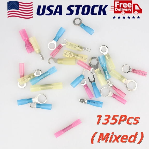 135Pcs Heat Shrink Wire Connector Electrical Waterproof Terminals Set Mixed