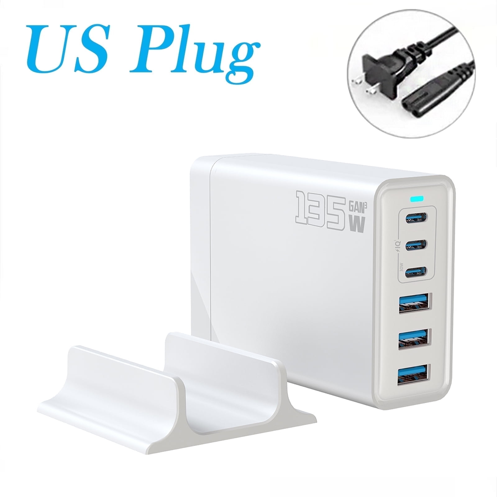 135W GaN 6-Port USB C Charging Station Hub with Holder, Fast Charger Block for MacBook Pro/Air, Dell, iPad, iPhone, Samsung Galaxy