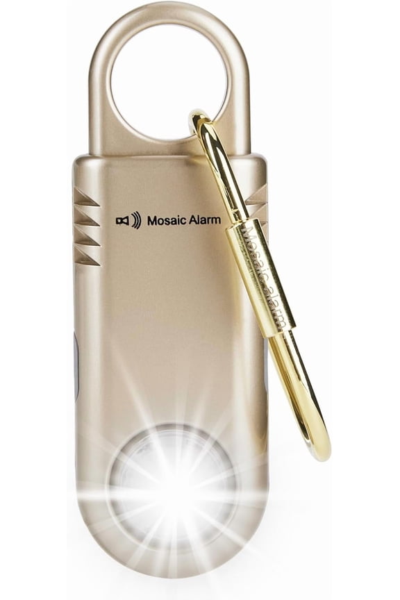 135dB Rechargeable Personal Safety Alarm Built-in Ultra-Bright Flashlight Non Slip Grip Keychain Emergency SOS Siren for Women, Students, Night Runner. Loud Sound Hiking Bear Alerts with Hook. Gold